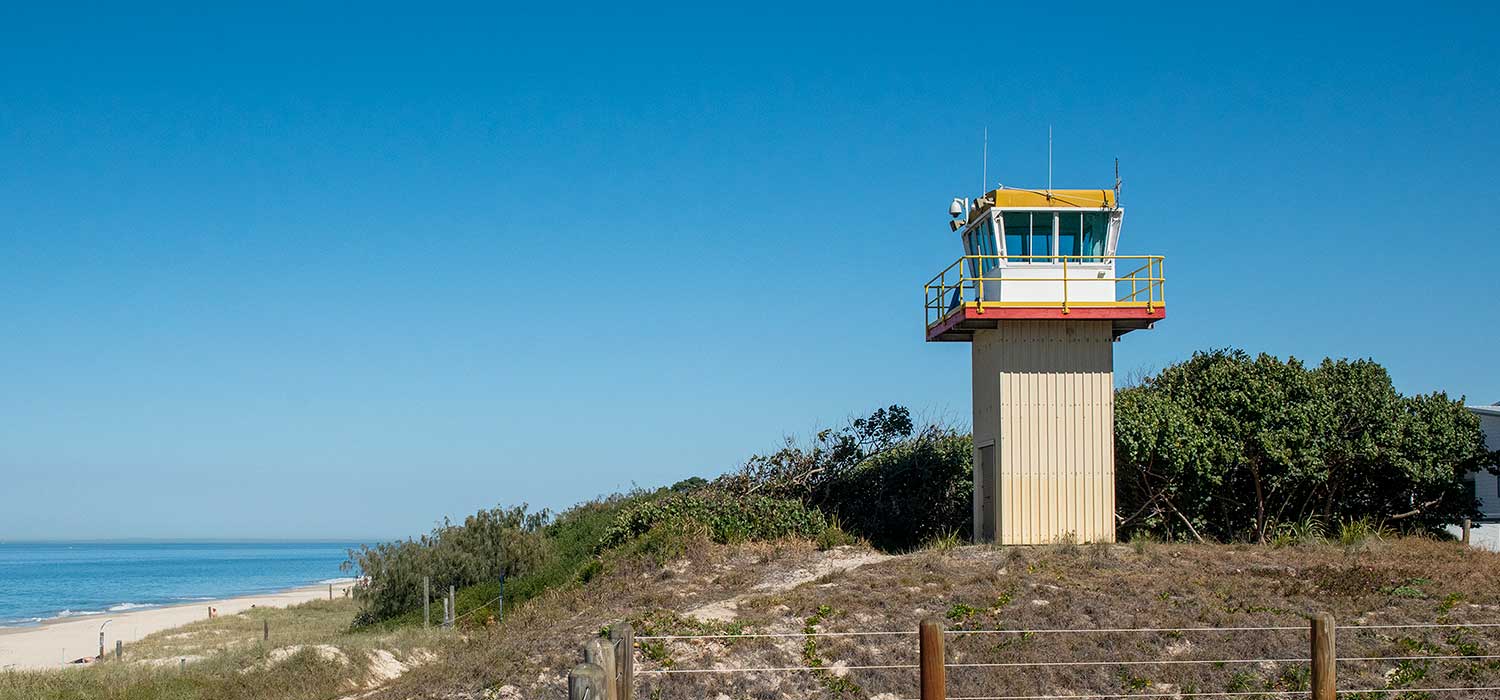 A lookout tower on the beach at Bribie Island 
