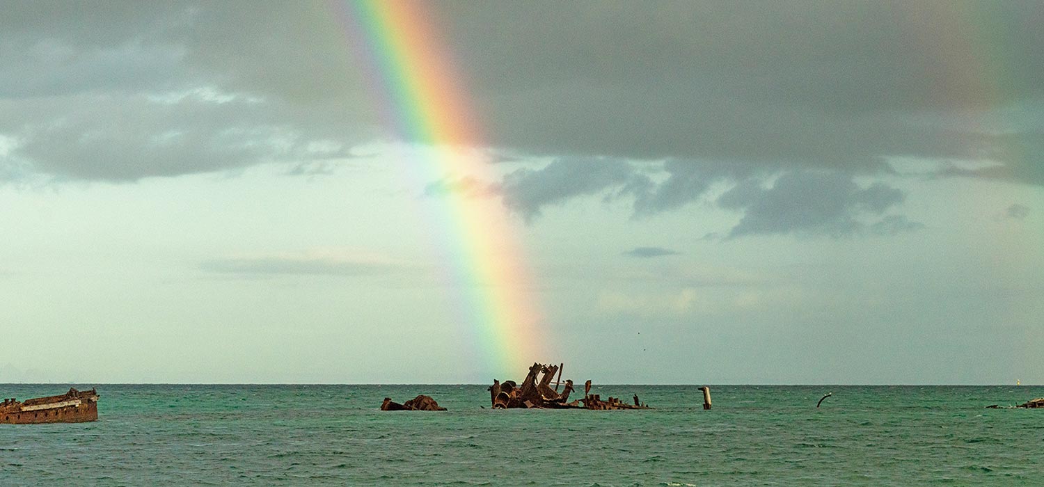  Rainbow over the shipwrecks of Morton Island