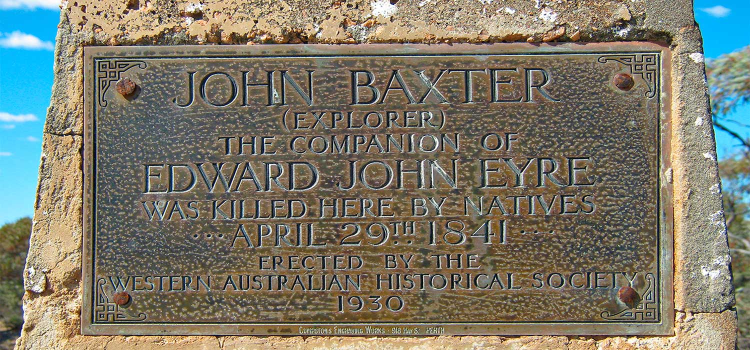 Plaque to remember John Baxter and Edward Eyre who were killed by Aboriginals